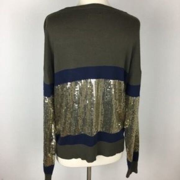 Fate Brown & Navy Wool Blend Sequined Sweater Large - Picture 4 of 8